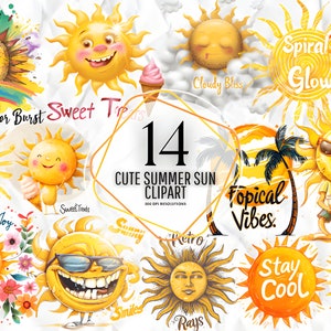 Summer Sun Sublimation PNG Nursery Clip Art Watercolor Boho Sun PNG Cute Sun Clipart Sunshine Designs Retro Sun PNG Cute Sun