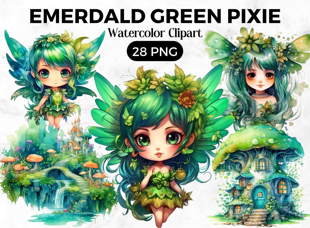 Watercolour Emerald Green Fairy Clipart Fairytale Fantasy PNG Digital ...