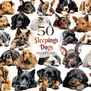 Cute Sleeping Dogs Clipart | PNG Cute Dog Perfect for Card Making, Printing, Digital Paper Craft - Transparent - Commercial License