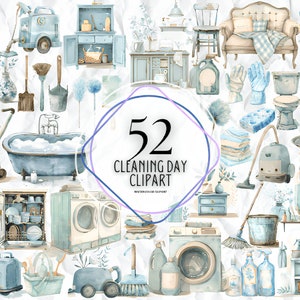 Schoonmaakdag Lenteschoonmaak clipart - hand getrokken illustraties, Wasserij clipart, vacuüm clipart, schoonmaak illustraties, instant download