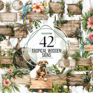 Aquarel tropische houten borden Clipart - rustieke houten bordposten in PNG-formaat direct downloaden voor commercieel gebruik