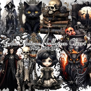 Watercolor Gothic Antique Halloween Clipart | Retro Gothic Halloween PNG Clipart vintage PNG format instant download for commercial use