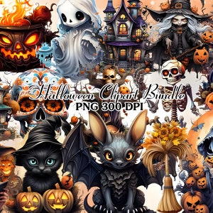 Halloween Clipart Bundle, Cute Halloween Clipart, Pumpkins, Ghosts, Bats, Cauldron, Haunted House, Halloween Candy, Autumn, Fall, PNG
