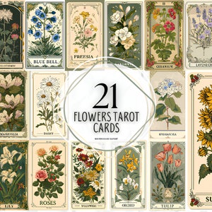 Druckbare 21 Blumen Floral Tarot-Karten-Cliparts, hochauflösendes Komplettset, sofortiger digitaler Download, kommerzielle Nutzung