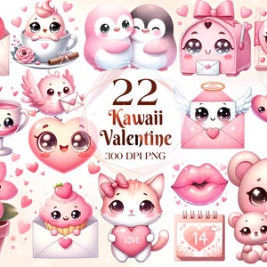 Kawaii Valentinstag Clipart - Kawaii Download - Instant Download - Chocolate Box - Herz Stempel - Pfeil - Cupcake - Kommerzielle Nutzung