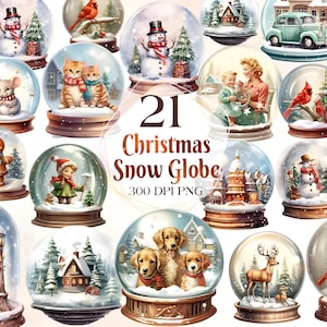 Watercolor Christmas Snow Globe Clipart Bundle PNG Christmas Clipart Bundle Fantasy Art Christmas Bauble Scrapbook Junk Journal Card Stock