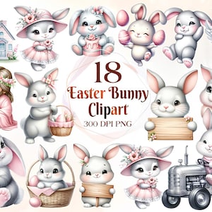 Easter Bunny Clipart - 18 High Quality PNGs, Memory Book, Junk Journals, Scrapbooks, Commercial Use, Sublimation Gift, Easter Eggs Bunny
