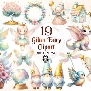 Glitter Cute fairy Clipart bundle, Fantasy clipart bundle, 19 high quality png, Transparent background, Commercial use, Instant download