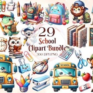 Cute School PNG - Cute Little School Clipart - Pacote de volta às aulas - Material escolar - Quadro de avisos - De volta às aulas - Download digital