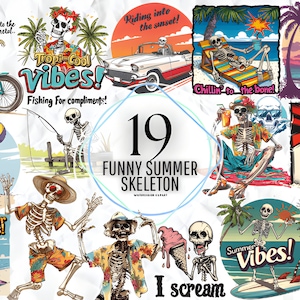 Lustiges Sommerskelett sarkastisches Png 3D-Sommerskelett-Png-Bundle Strandskelett-Png-Schädel-Png-Sommerstimmung tropischer Strand-Sublimationsdesign
