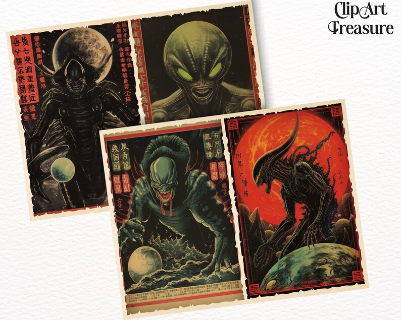 Watercolor Dark Aliens Journal Printable Page, Fantasy Horror Aliens ...