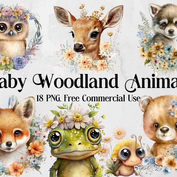 Watercolour Baby Woodland Animals Clipart - Forest Animals PNG Digital Image Downloads for Card Making, Scrapbook, Junk Journal Paper Crafts