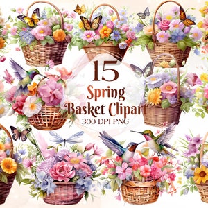 Lente bloemenmand clipart, lente bloemen JPGs, commercieel gebruik, digitale download, mixed media, digitale papier ambachtelijke, aquarel clipart