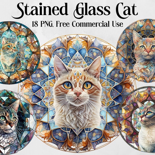 Stained Glass Cats PNG Clipart Cats Watercolor Stained Glass Cat Sublimation Design Printable Cat Sunsnatcher Cat Digital Download Cat Art