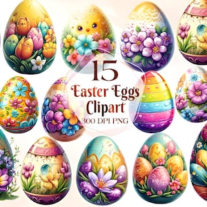 Aquarell niedliche Ostereier Clipart - Frühling Schleife PNG digitale Bild-Downloads für die Kartenherstellung, Scrapbook, Junk Journal, Papierhandwerk