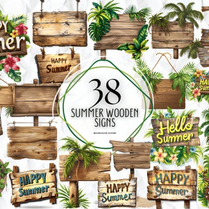 Aquarel zomer houten borden clipart-strand zomervakantie rustieke houten bord berichten in PNG-formaat direct downloaden voor commercieel gebruik