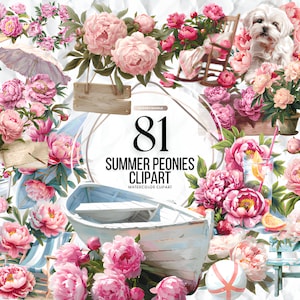 81 Sommer Pfingstrosen Clipart | Weiße Blume Clipart | Blumen PNG | Aquarell Pfingstrosen | Transparenter Hintergrund PNG | Frühling Clipart