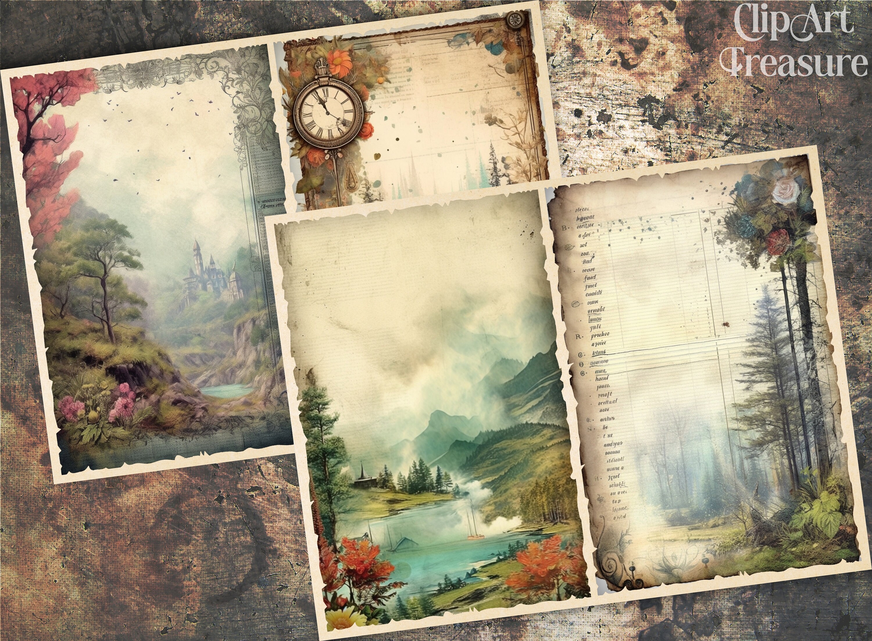 Beautiful Forest Junk Journal Kit, Vintage Forest Trees Journal Pages ...