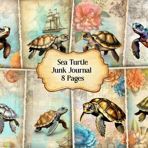 Watercolor Sea Turtle Junk Journal Printable Page, Ocean Animals Junk Journal Kit,Junk Journal Paper Digital Collage Sheet, Instant Download