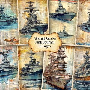 Watercolor Aircraft Carrier Journal Printable Page, Aircraft Junk Journal Kit, Junk Journal Paper Digital Collage Sheet, Instant Download