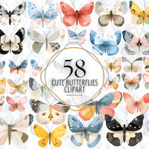 Cute Butterfly Clipart - Spring Bugs, Butterfly Clipart, Butterfly SVG, Cute Butterflies, Nature clipart, Pastel Butterfly, animali primaverili