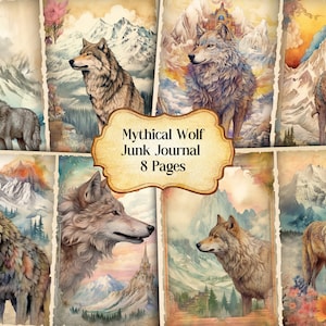 Watercolor Mythical Wolf Junk Journal Printable Page, Mythic Wolf Junk Journal,Junk Journal Paper Digital Collage Sheet,Instant Download