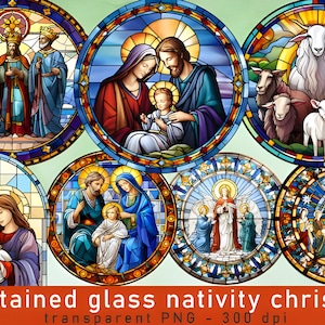 Stained Glass Christmas Nativity Clipart Bundle | 10 PNG Files for Christmas Ornaments, Cards, Gift Tags, Mugs and Tshirts Gifts Digital Png