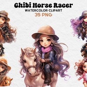 Cute Chibi Girls on Horse, Watercolor Girls, Cute Illustrations, Digital Craft Bundle, Scrapbooking Bundle, Whimsical Paper Craft, Tropic