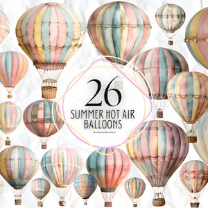 Pastell Sommer Heißluftballon Clipart - Heißluftballon Clipart, Pastell Sommer Ballon, druckbare Aquarell Clipart