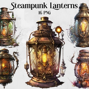 Steampunk Lanterns Clipart - clip art graphics and collage sheets for altered art or junk journals instant download commercial use gift art