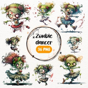 Zombie Dancer Clipart Kawaii Cute Zombie PNG Chibi Kawaii Undead Girl Zombie Commercial Use Print On Demand Scary Zombie Digital Download