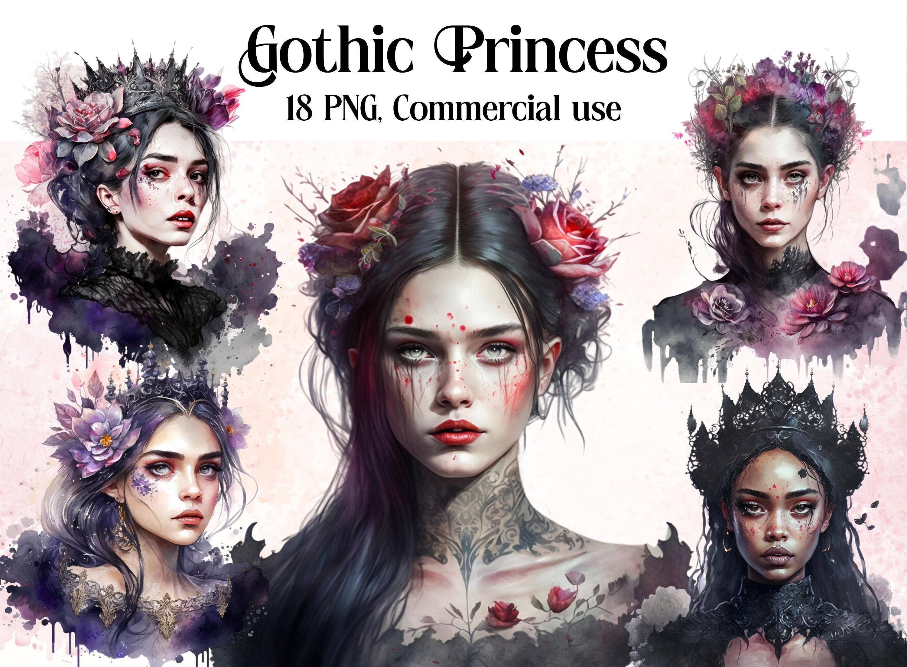 Watercolour Gothic Princess Clipart - Dark Fairytale Fantasy PNG ...