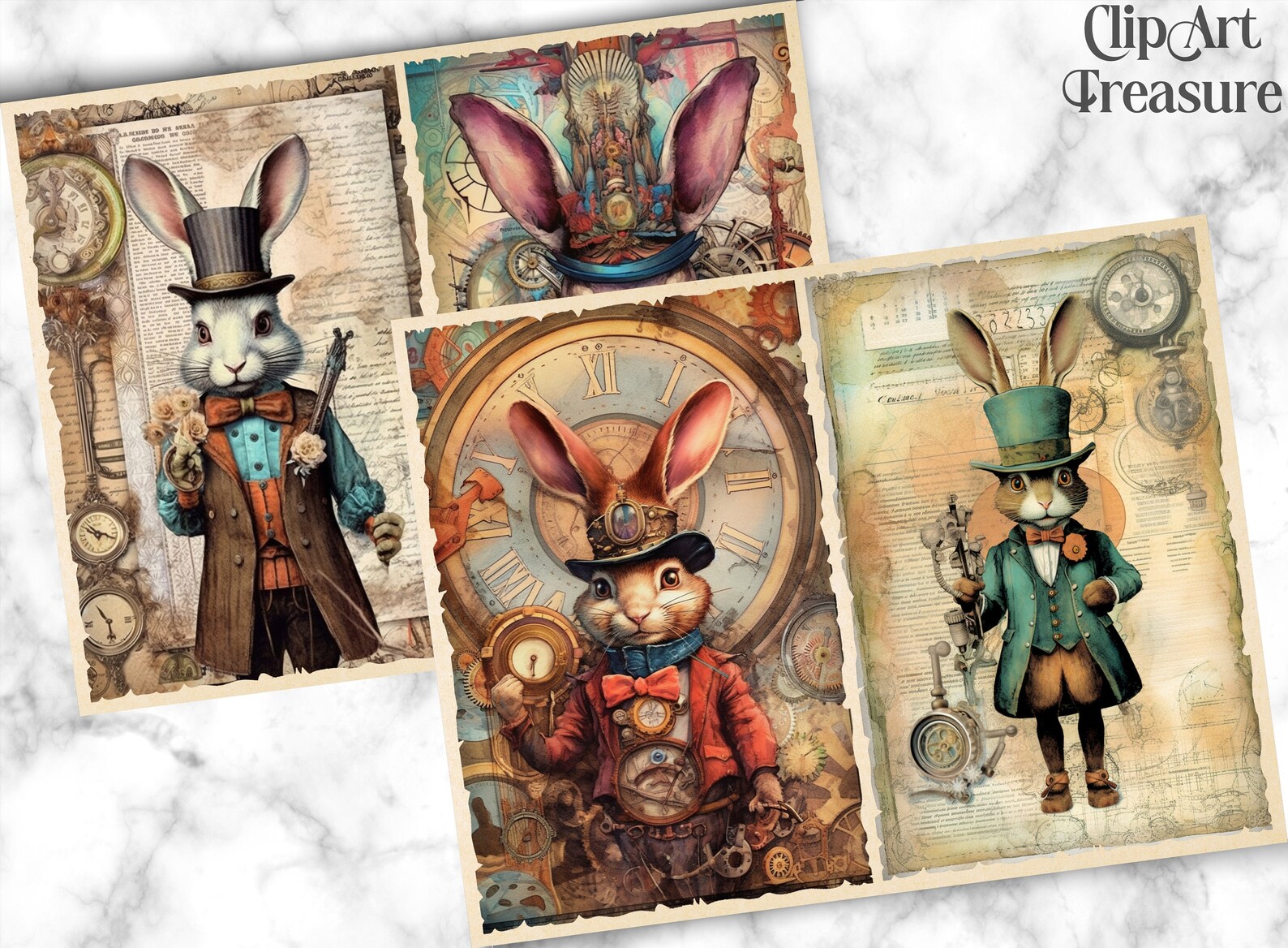 Watercolor Steampunk Rabbit Junk Journal Printable Page,steampunk Junk ...