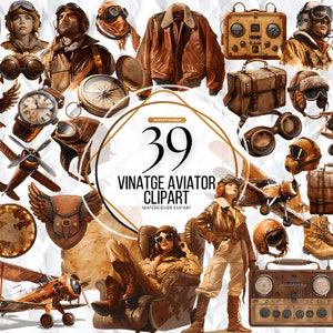 Vintage Aviator Clipart, Flugzeug Clipart, Pilot Clipart, Luft Transport, Flugzeug, Aviator Clipart, Flieger Party, Flieger, Pilot Junge, Reise
