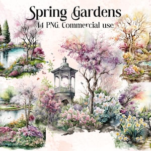 Spring Tea Time clipart, garden picnic clip art, png. Digital watercolor. Free commercial use. Scrapbooking, Outdoor, Flowers, Birds, Sun