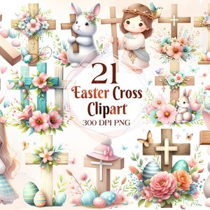 Aquarell Osterkreuz Niedliche Clipart Ostergeschichte Bibel Clipart Holzkreuz PNG Jesus auferstanden Religiöse Ostern Auferstehung Sublimation
