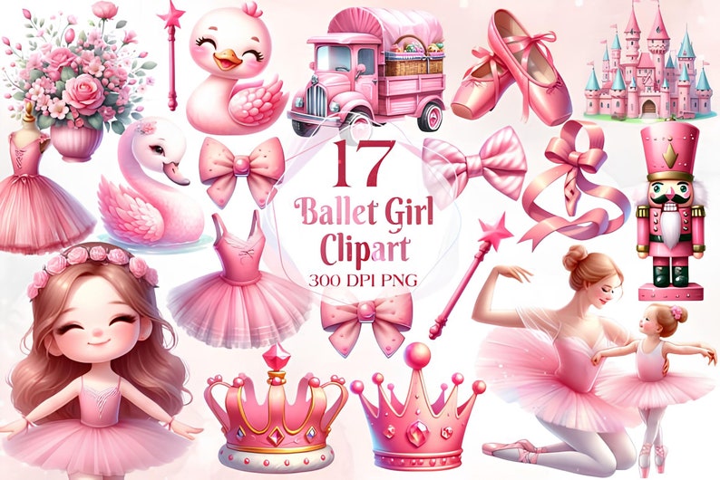 Watercolor Cute Pink Ballerina Clipart, Ballet Girl Swan Nursery ...