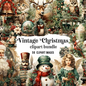 Vintage Christmas Clipart Bundle | Painted Watercolor Christmas Clipart | Christmas Illustrations | PNG Graphics | Christmas Gift Download