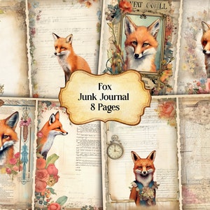 Watercolor Fox Junk Journal Printable Page, Fox Junk Journal Kit, Junk Journal Paper Digital Collage Sheet,Instant Download, Forest animals