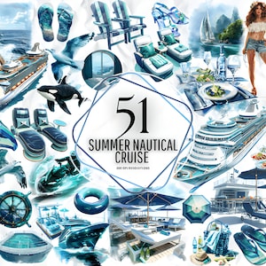 Imágenes prediseñadas de crucero náutico de verano - paquete de imágenes prediseñadas de playa, imágenes prediseñadas de viaje, imágenes prediseñadas del océano, arte de verano, imágenes prediseñadas náuticas, uso comercial