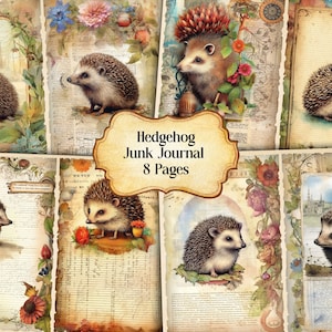 Watercolor Hedgehog Junk Journal Printable Page, Hedgehog Junk Journal Kit, Junk Journal Paper Digital Collage Sheet,Instant Download