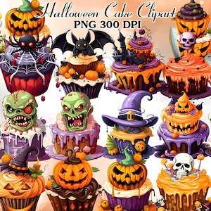 Halloween Cakes Clipart, Watercolor Clipart, Halloween PNG, Spooky Halloween, Scrapbook, Paper Crafts, PNG and SVG, Spooky Cakes