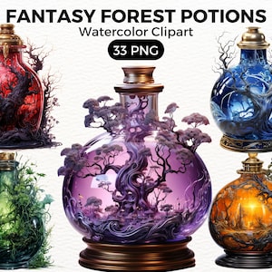 Fantasy Forest Potions ClipArt PNG | Beautiful Witchy Fantasy Clip Art | Watercolour | Instant Download, Printable with Full Commercial Use
