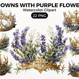 Purple Flowers Crowns Clipart, Watercolor floral clipart, bouquets, flowers, nursery, wreath, blossom, for portraits, animals, accessories