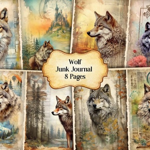Watercolor Wolf Junk Journal Printable Page, Wolf Junk Journal, Junk Journal Paper Digital Collage Sheet,Instant Download,Safari Animals