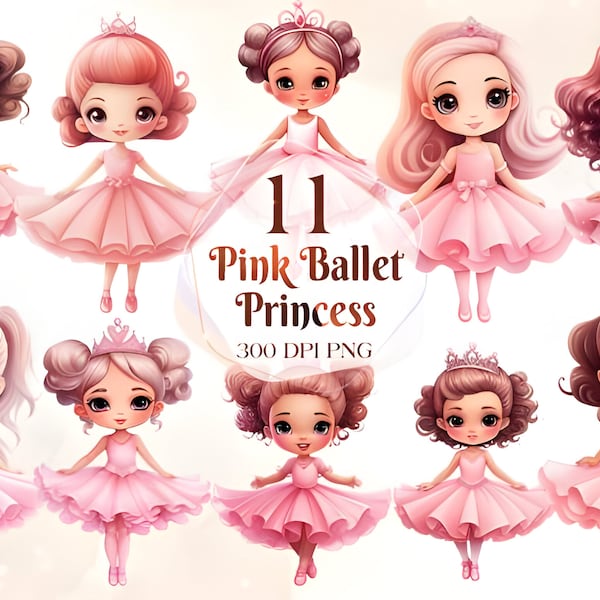 Princess Ballet Clip Art | Hand Drawn Ballerina Girl Flowers Tiara Gold Glitter Graphics | Planner Stickers, Invites | Digital Cliparts