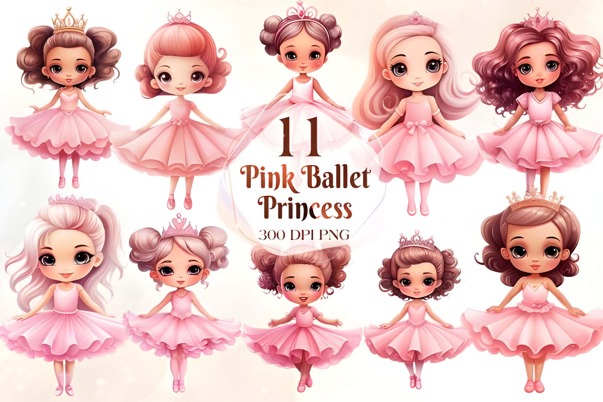 Princess Ballet Clip Art | Hand Drawn Ballerina Girl Flowers Tiara Gold ...
