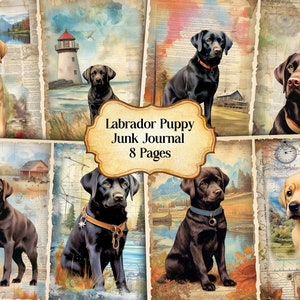Watercolor Labrador Puppy Junk Journal Printable Page, LabradorJunk Journal, Junk Journal Paper Digital Collage Sheet, Instant Download