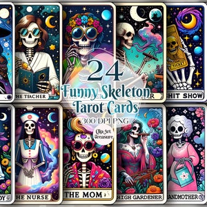 Carte de tarot squelette drôle 24 PNG, conception de sublimation squelette sarcastique, crâne de sorcière véritable amateur de crime Tshirt tendance mug téléchargement fichier PNG
