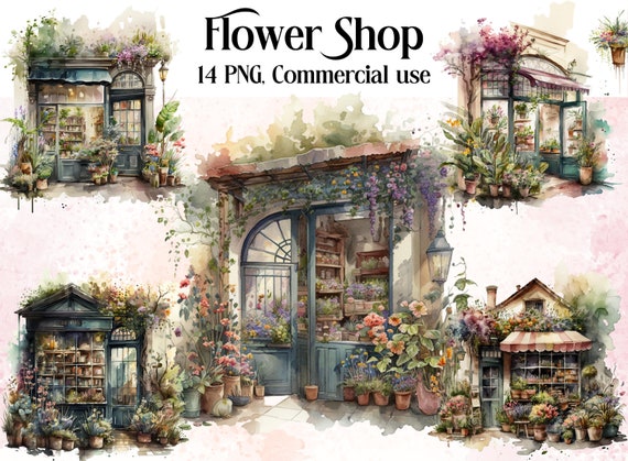 Flower shop clipart, floral shop png, flower market, watercolour shop illustration, cute flower shop,trend png, commercial use, scrapbooking